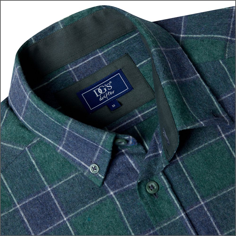 Drifter Ivano Green & Navy Checked Shirt^