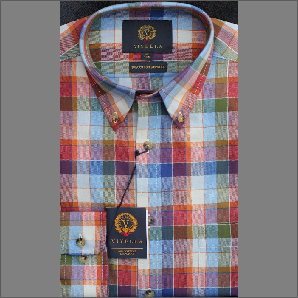 Viyella Peacock, Green, Blue & Orange Check Shirt<>