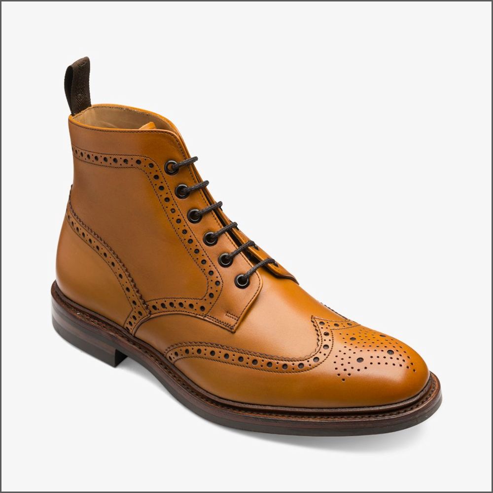 Loake Burford Tan Brogue Rubber Sole Boot* | cwmenswear