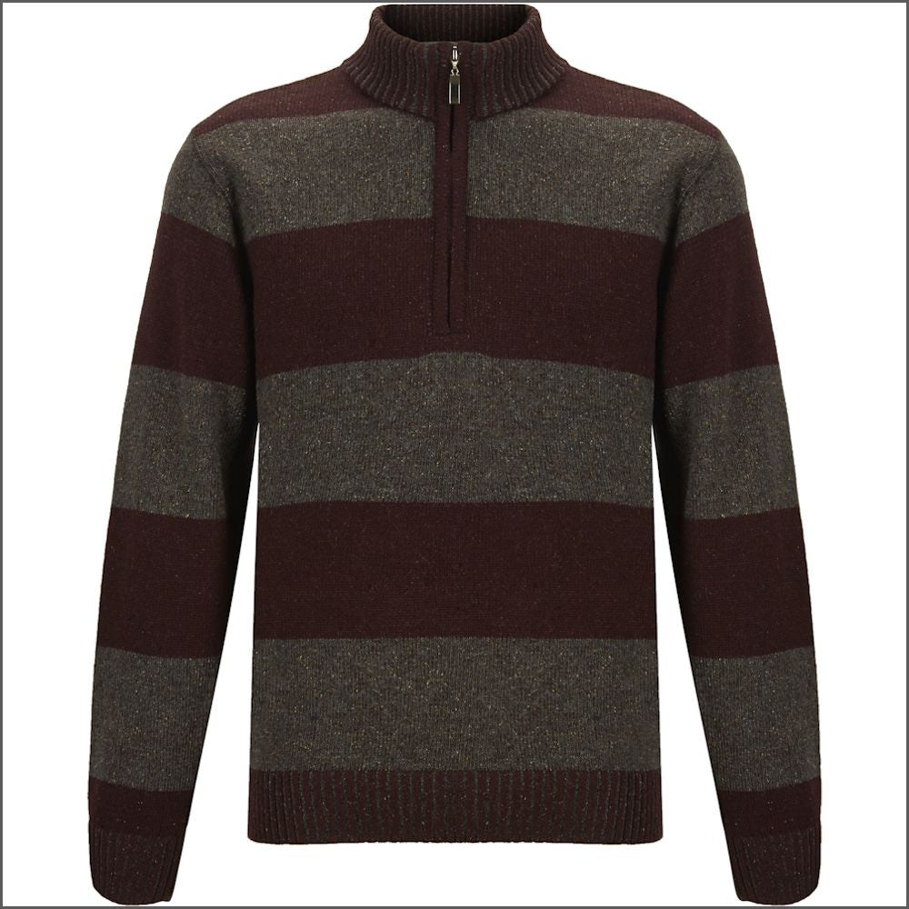 Drifter Grape Stripe Fleck Zip Neck^