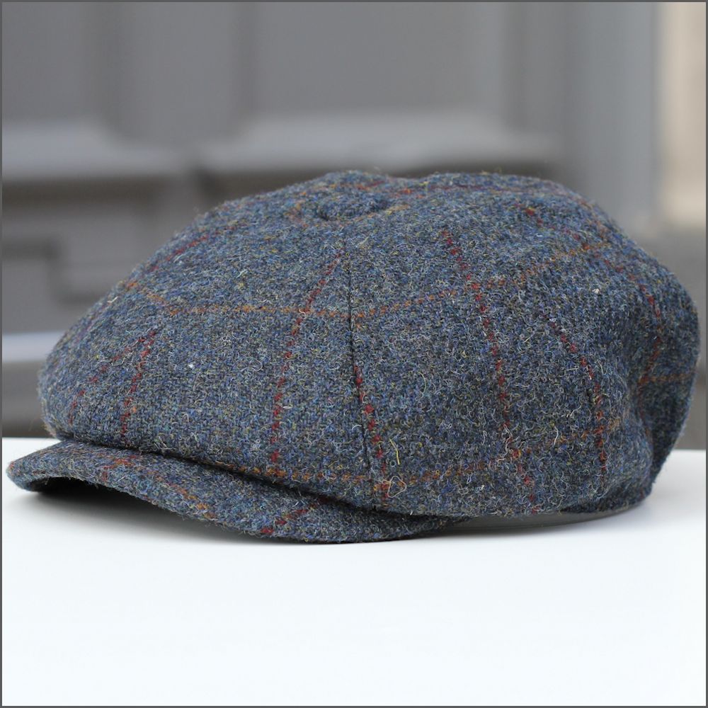 Harris Tweed Carloway 8 Piece Blue Check Cap+