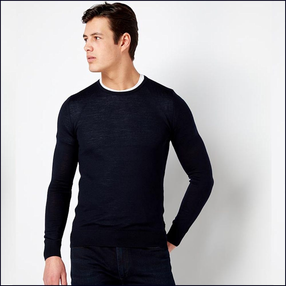 Remus Uomo Navy Slim Fit Merino Wool-Blend Sweater>> | cwmenswear