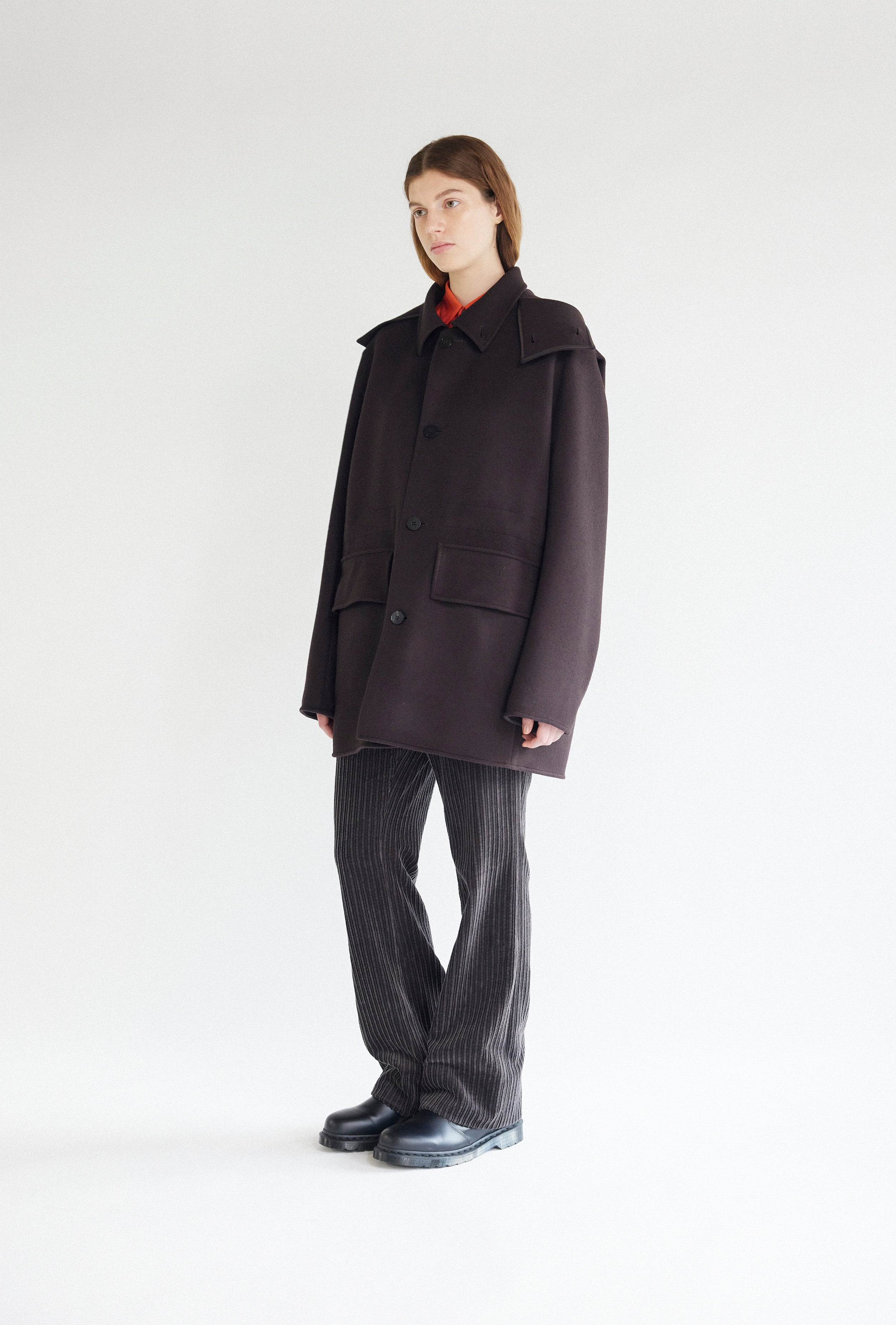 BEAVER WOOL SHORT COAT WITH REMOVABLE HOOD – OVERCOAT