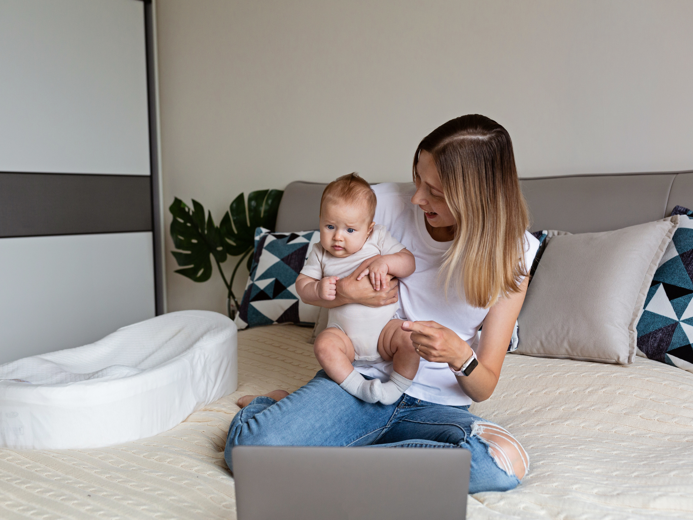 Mom with Baby on Computer Virtual Mom 