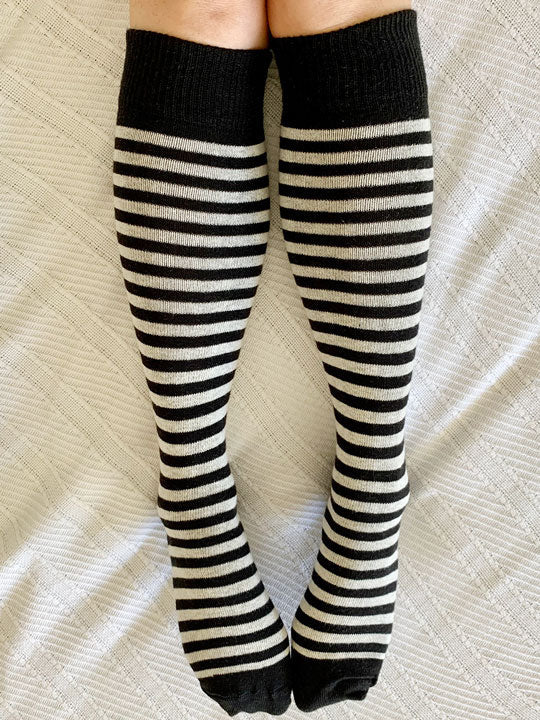 Seleh Ebony Stripe Organic Cotton Knee High Socks – The Sock Shack in ...