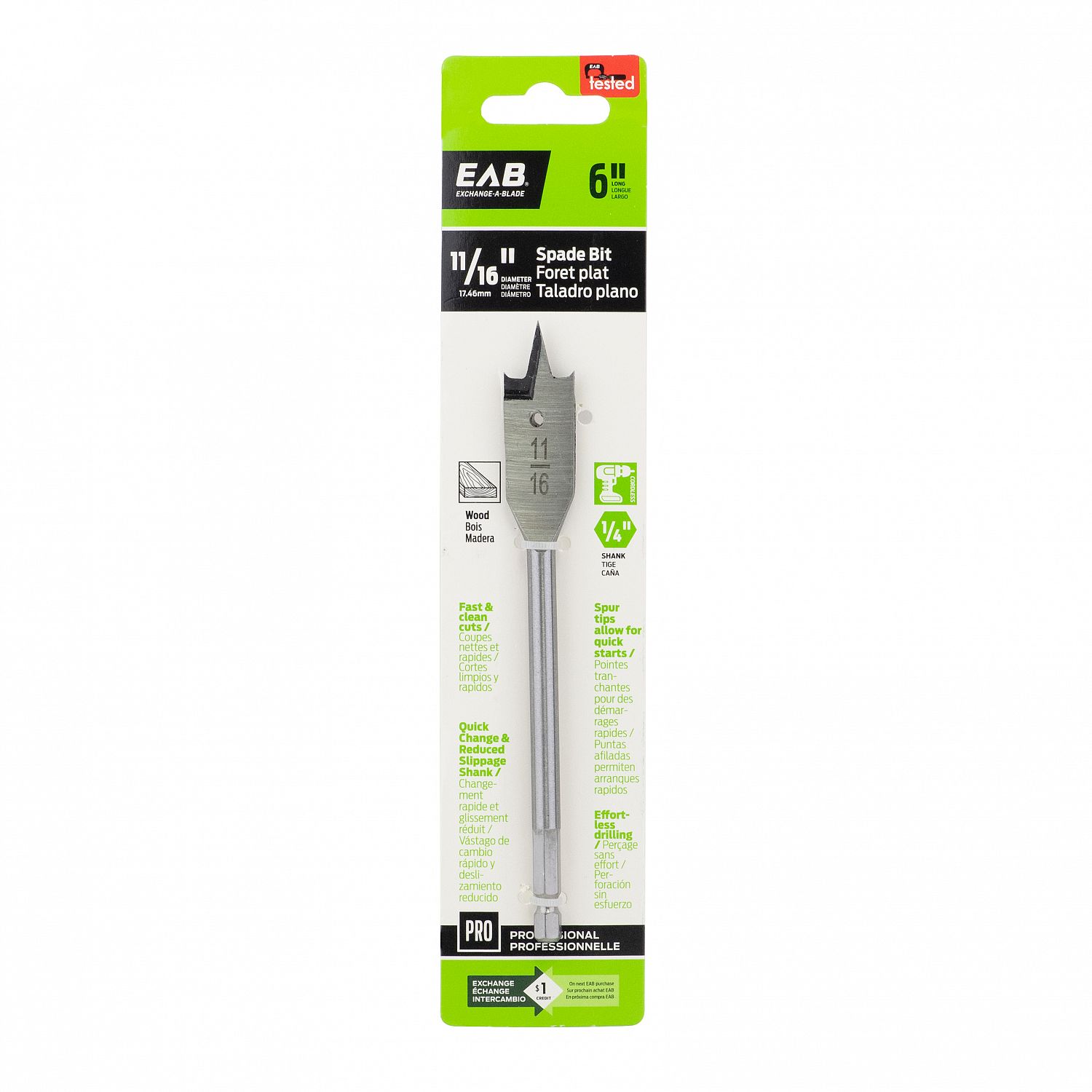11/16" Spade Bit Professional Drill Bit - Exchangeable (Item# 1040152)