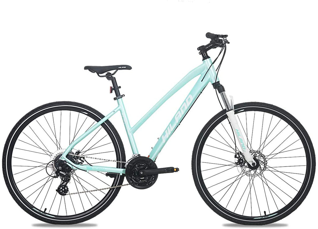 hiland hybrid bike for adult 700c wheels with 7 speeds