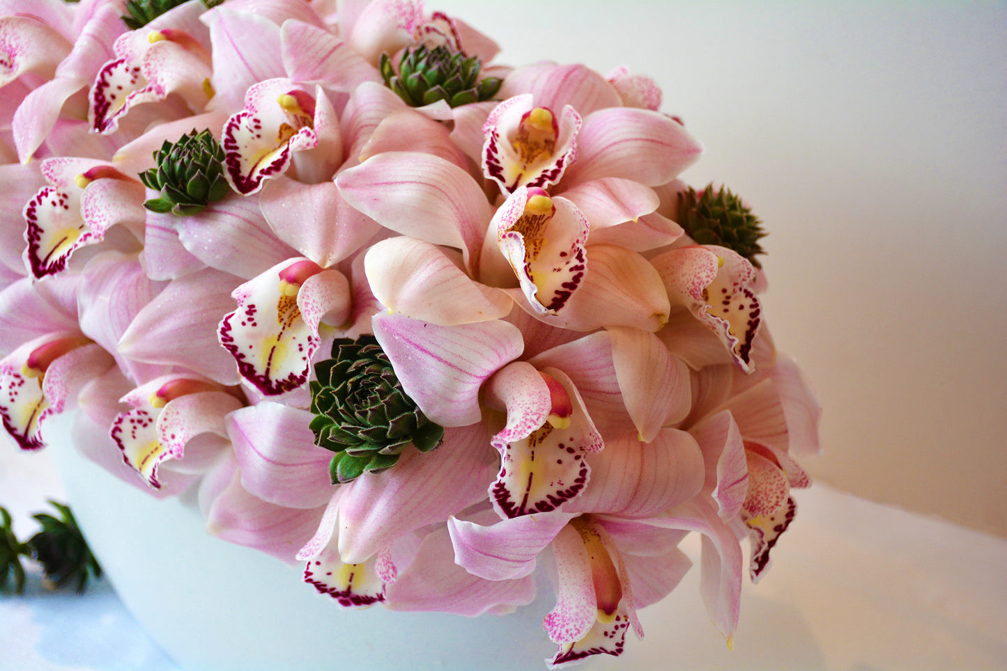 Pink Cymbidium Orchids Empty Vase Floral Arrangement 