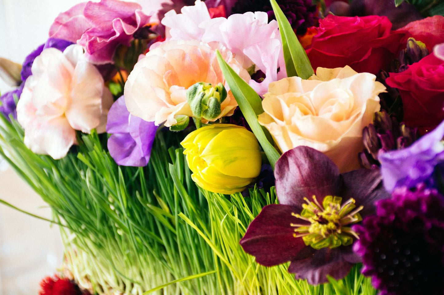 Ranunculus, Sweet Peas and Roses - Empty Vase Floral Arrangement