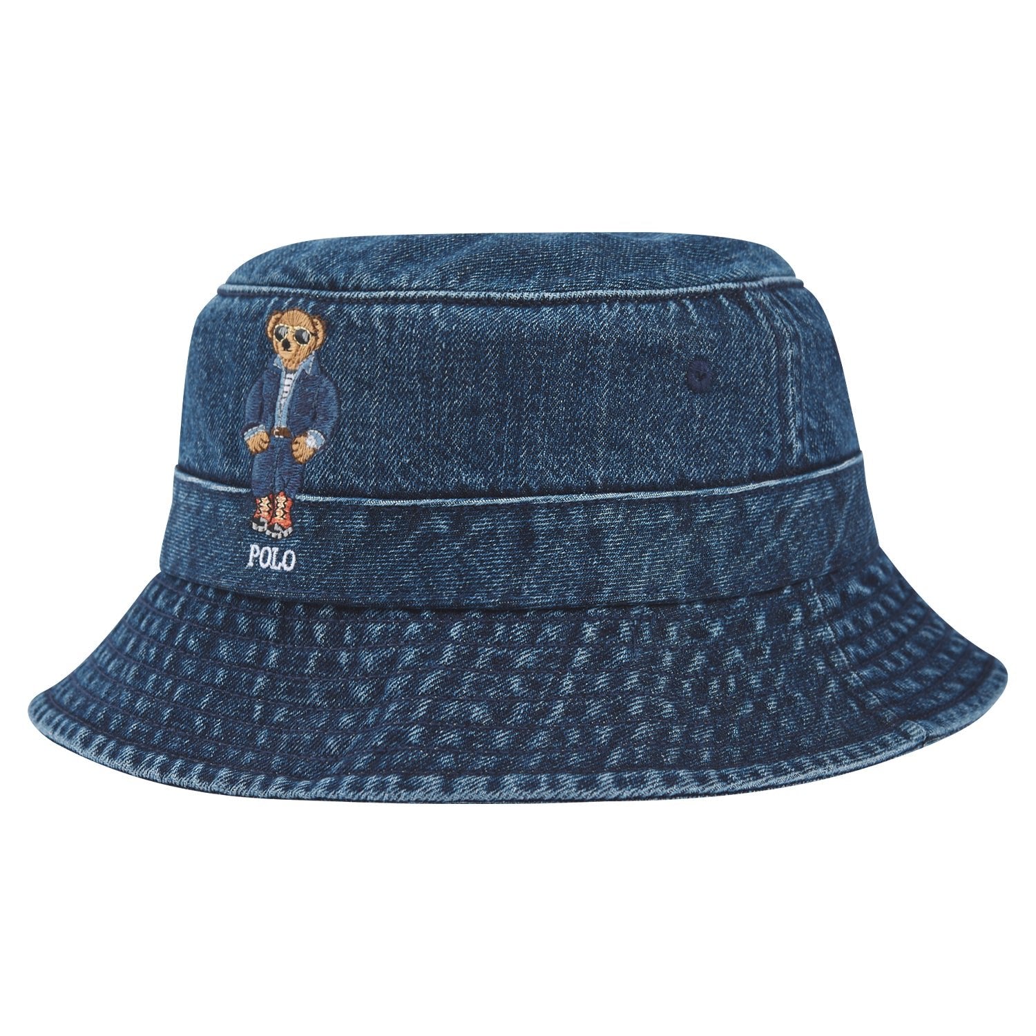 Bear Embroidered Bucket Hat | Denim