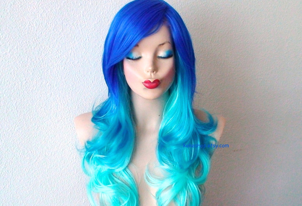 Blue Ombre Clip In Hair Extensions - Curly - wide 8