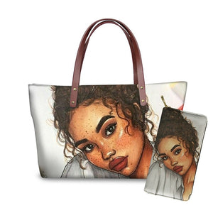 FORUDESIGNS Women Purses and Handbags Black Art African Girl Printing Shoulder Bag for Lady Large Totes Bags