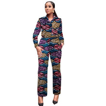 Load image into Gallery viewer, African Wax Print Women Outfits Turn Down Collar Shirts Patch Casual Pants Ankara Fashion Female Dashiki Wear
