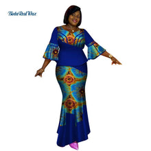 Carica l&#39;immagine nel visualizzatore di Gallery, Bazin Riche African Tops and Skirt Sets for Women African Print Dashiki Traditional 2 Piece Skirt Sets Splice Clothing WY2627
