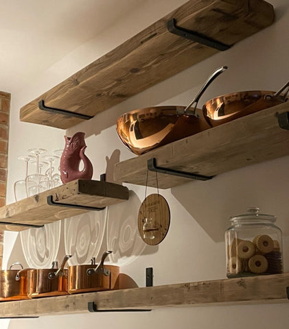 Kitchen shelves made from chunky boards