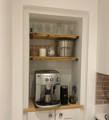 Kitchen shelves made from jointed boards