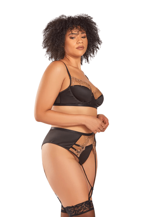 Everly Caged 3pc Bralette Set - Black - Chérie Amour