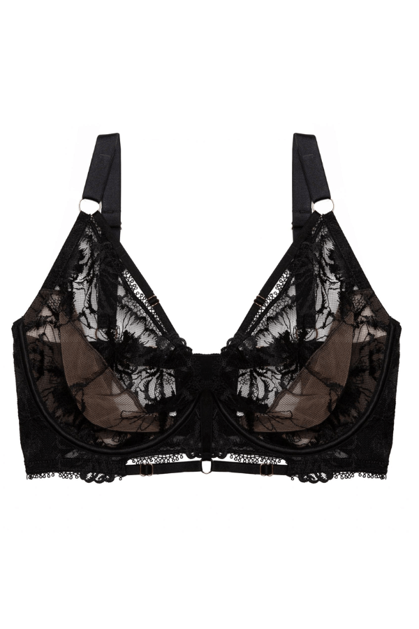 Anna Mystical Embroidery Plunge Bra - Black/Gold/Nude - Chérie Amour