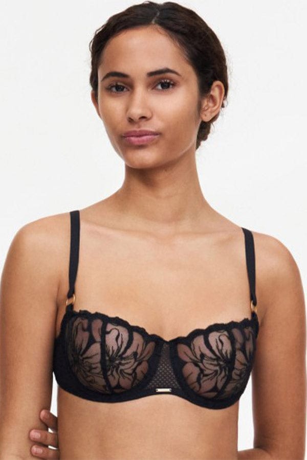 Fleurs Plunging T-Shirt Bra- Black - Chérie Amour