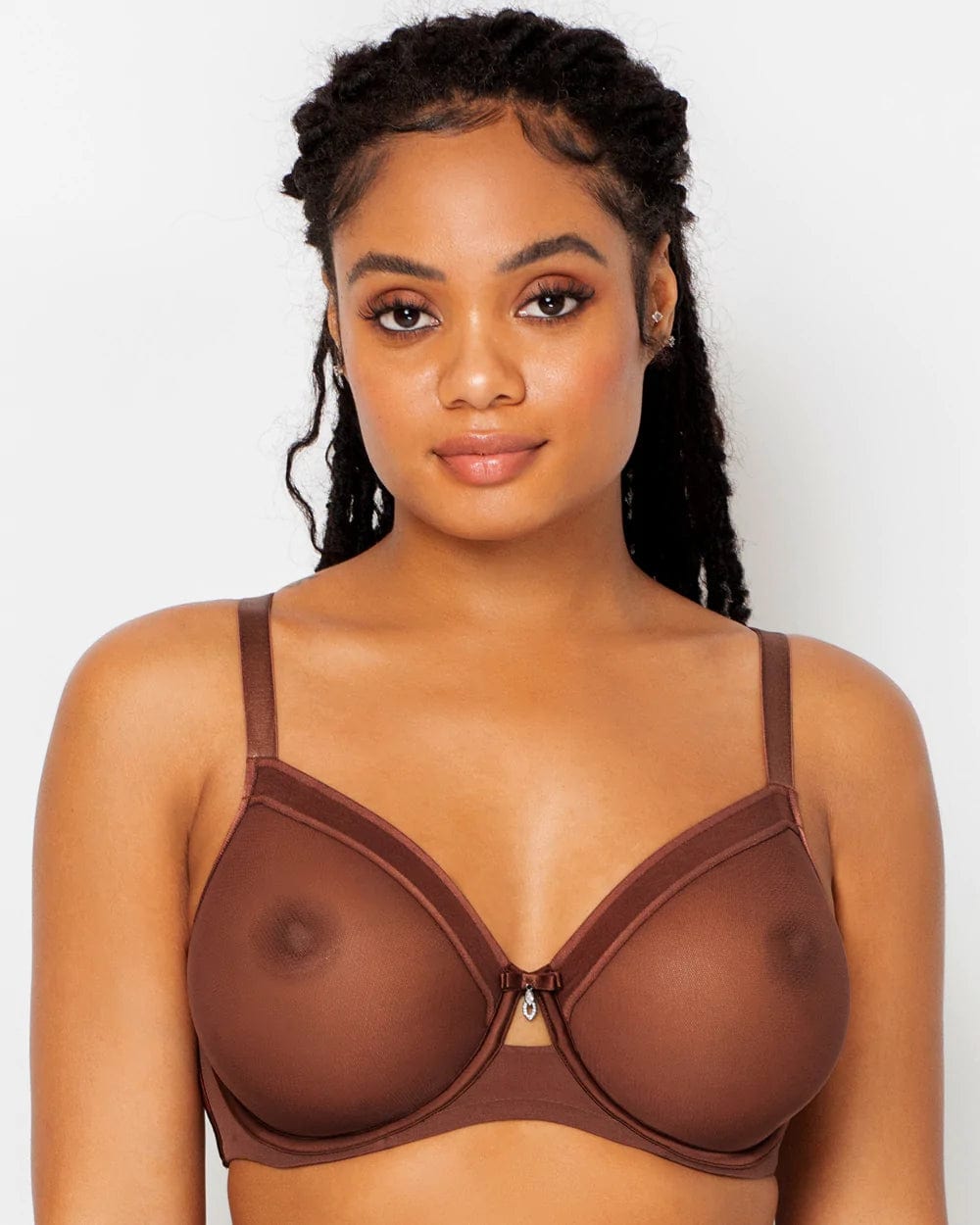 Sheer Mesh Plunge T-Shirt Bra - Bark - Chérie Amour