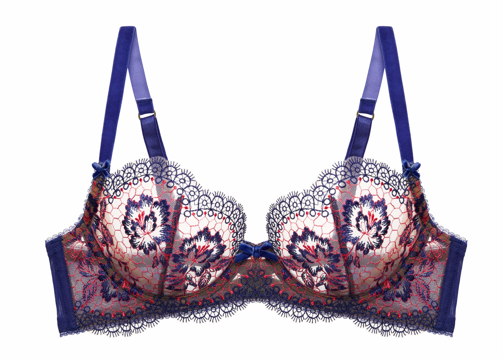 Marlowe Pink Embroidery Floral Embroidered Quarter Cup Bra- Pink