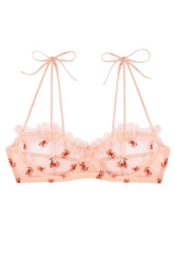 Crabe Triangle Bra with Frills - Peach - Chérie Amour