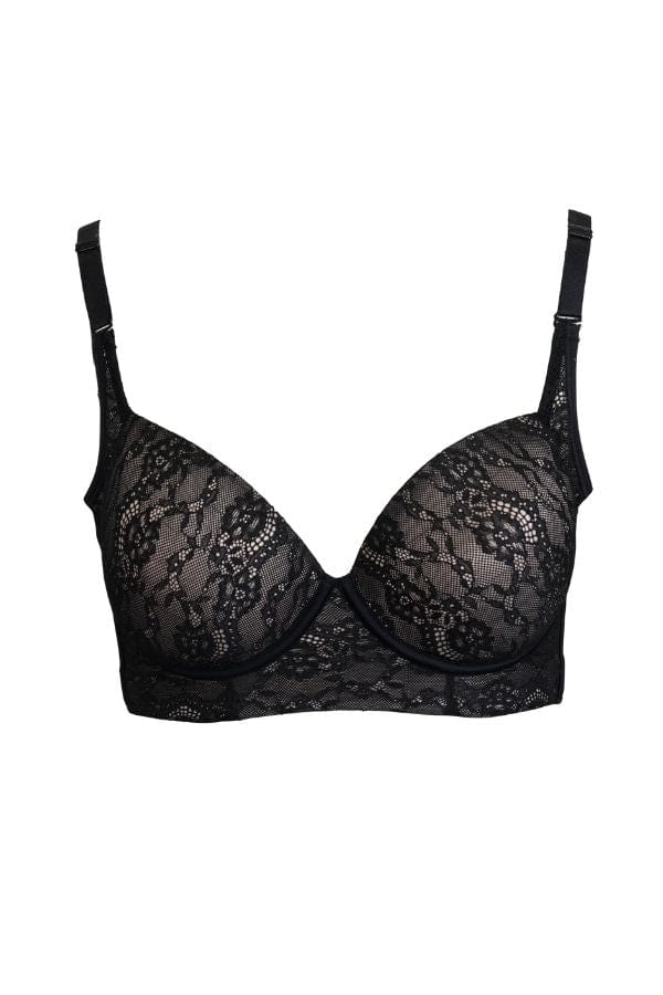 Milan Sheer Lace Bustier Bralette with Underwire - Black - Chérie