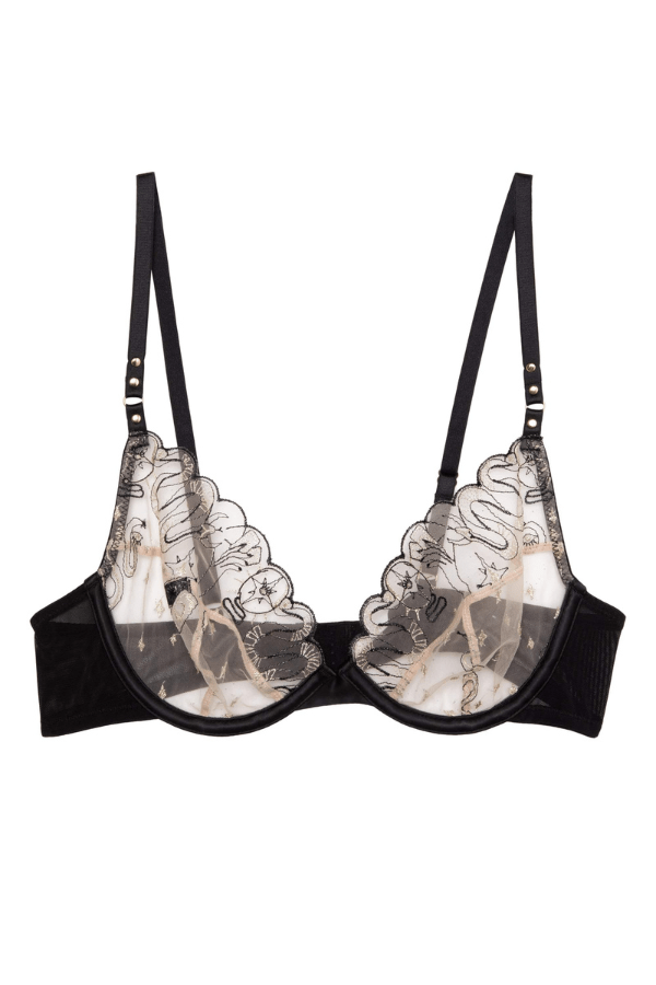 Aria Lace Plunge Bra - Black and Gold - Chérie Amour