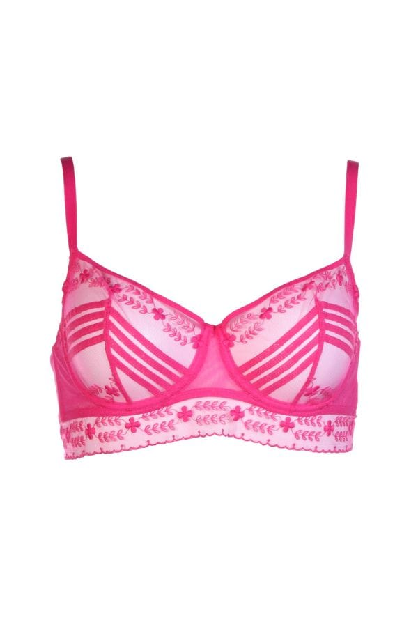 Marlowe Pink Embroidery Floral Embroidered Quarter Cup Bra
