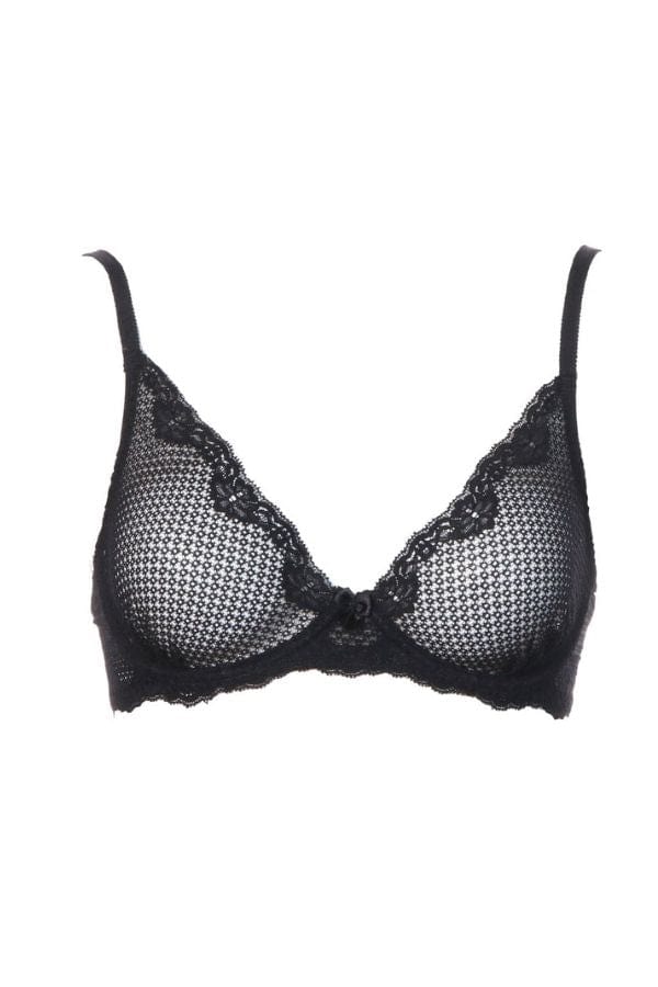 Fleurs Plunging T-Shirt Bra- Black - Chérie Amour