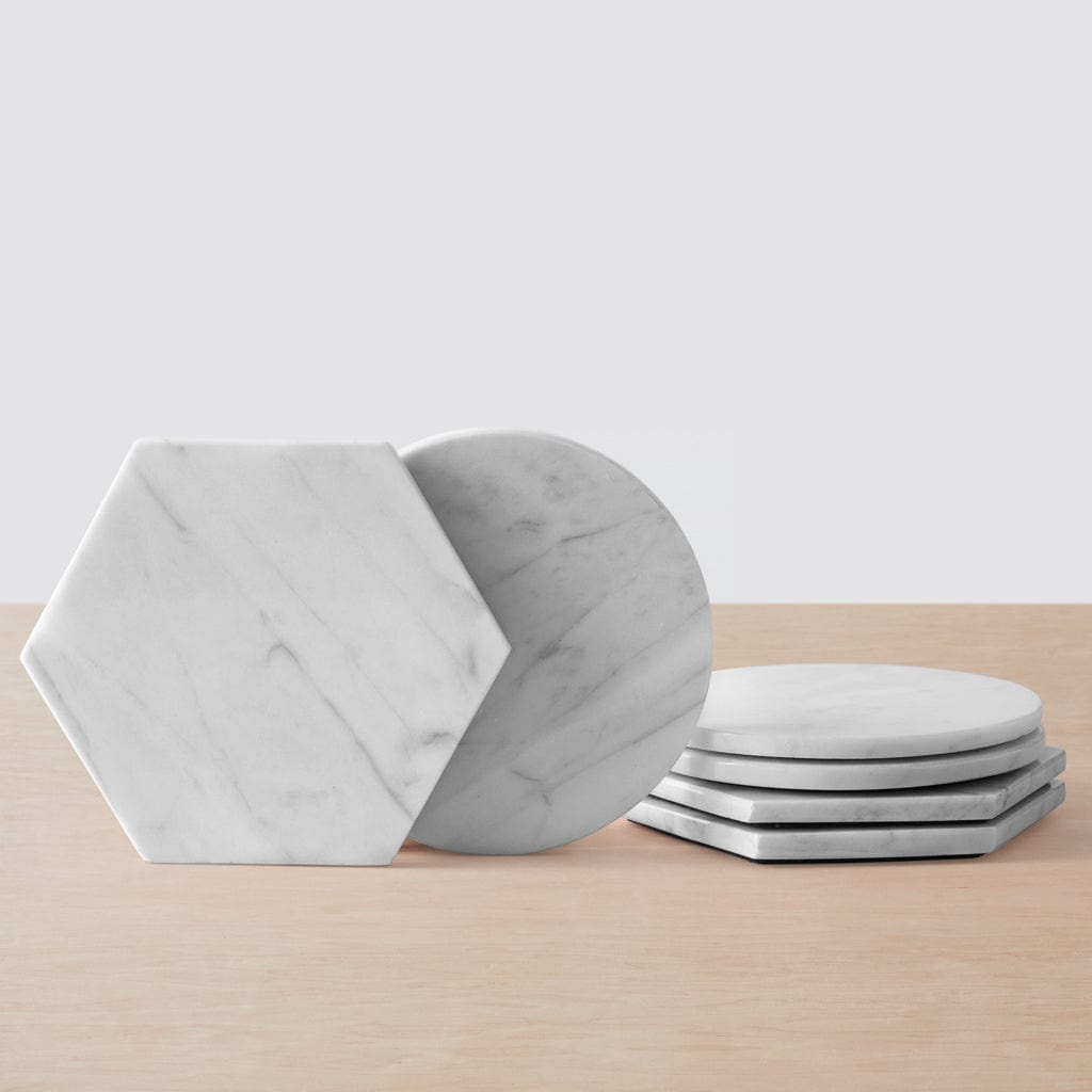 White Marble Coasters - Set of 4, Bar Accessories