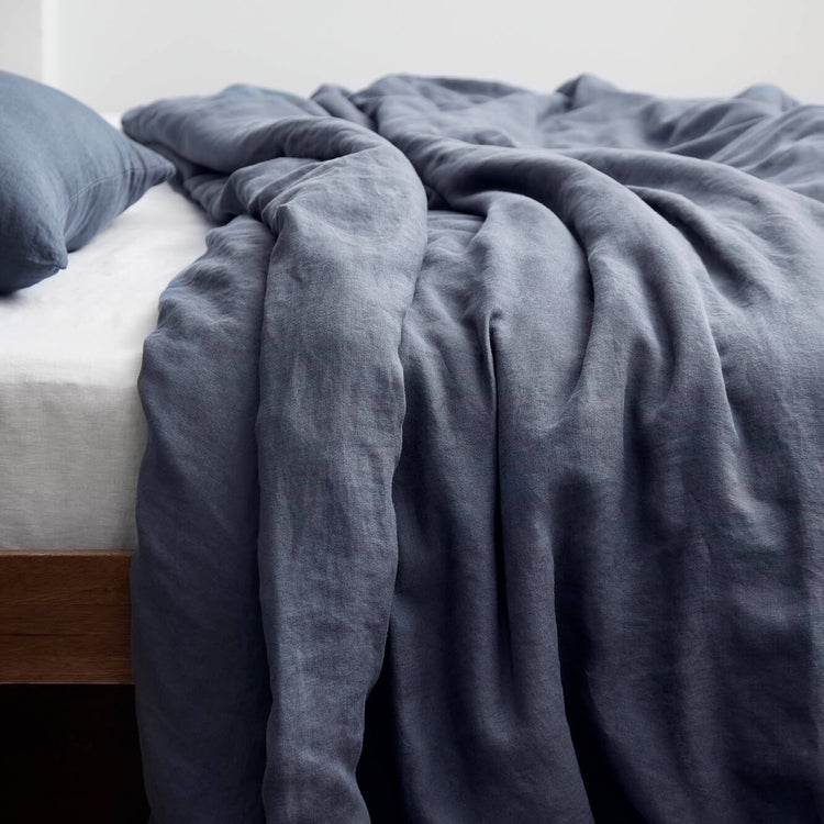 Stonewashed Linen Duvet Cover - Slate Blue