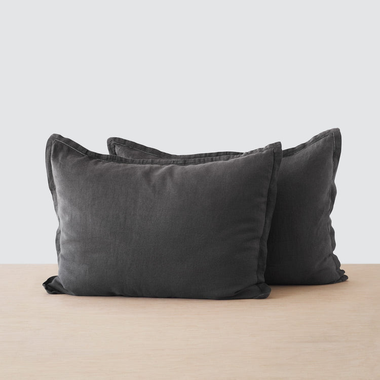 Stonewashed Linen Shams - Charcoal