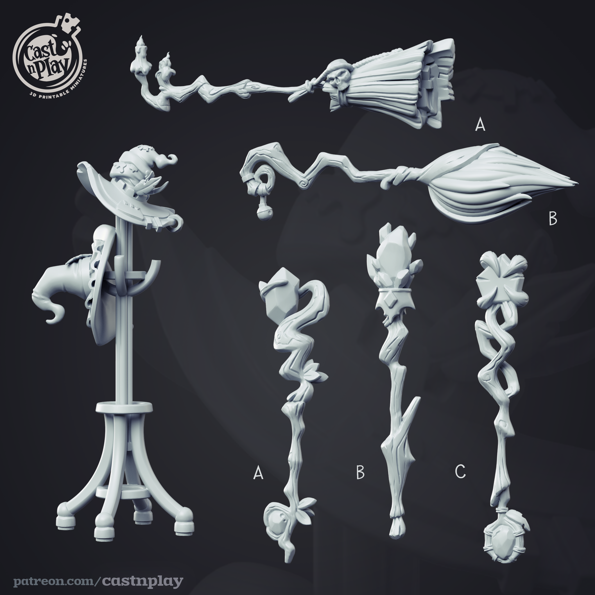3D Printed Cast n Play Wizard Props Wizard's Guild Set 28mm 32mm D&D