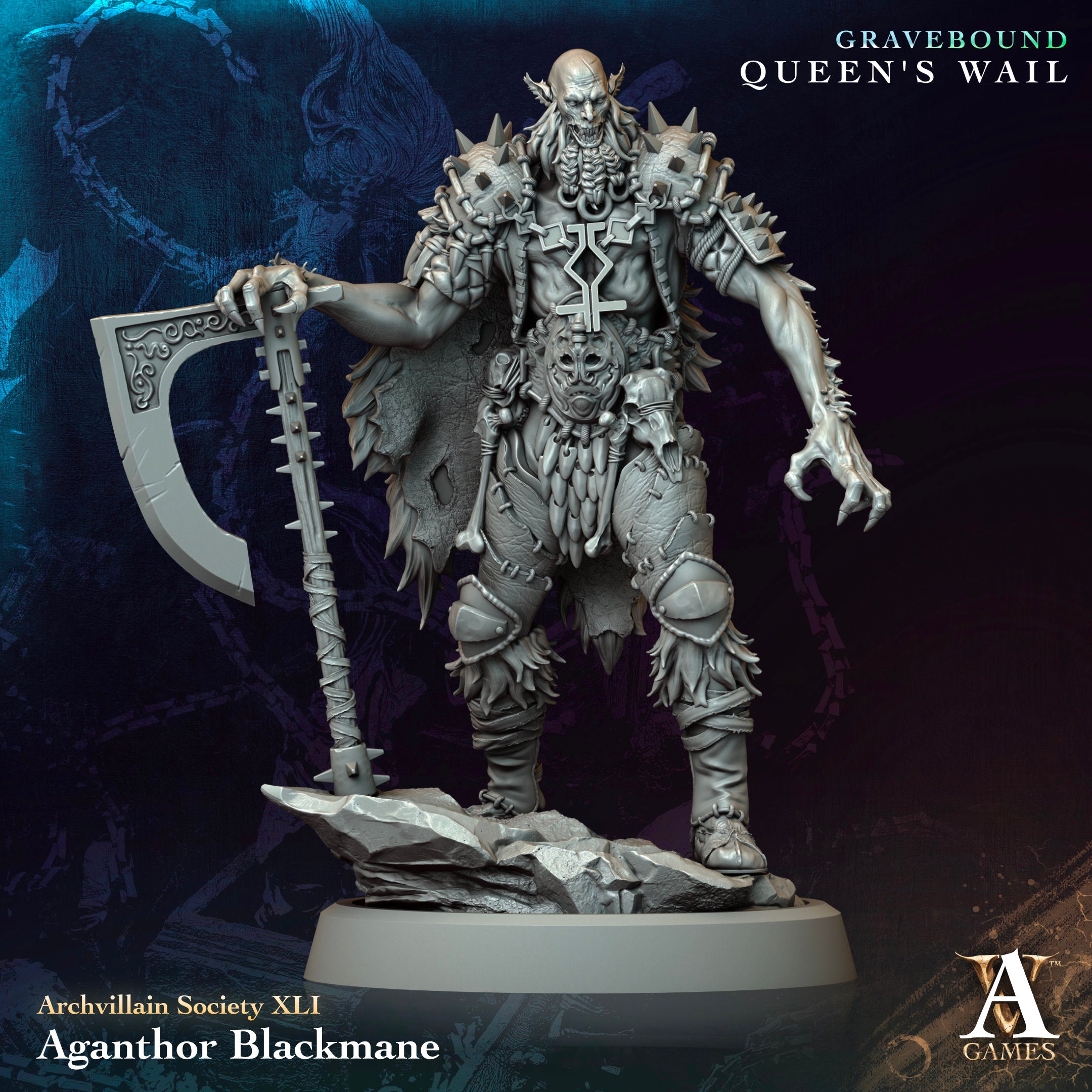 3D Printed Archvillain Games Aganthor Blackmane Archvillain Society Vol XLI 28 32mm D&D