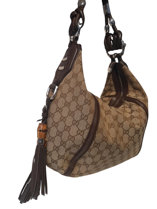 Gucci Horsebit Print Canvas Hobo Bag Bronze 154371