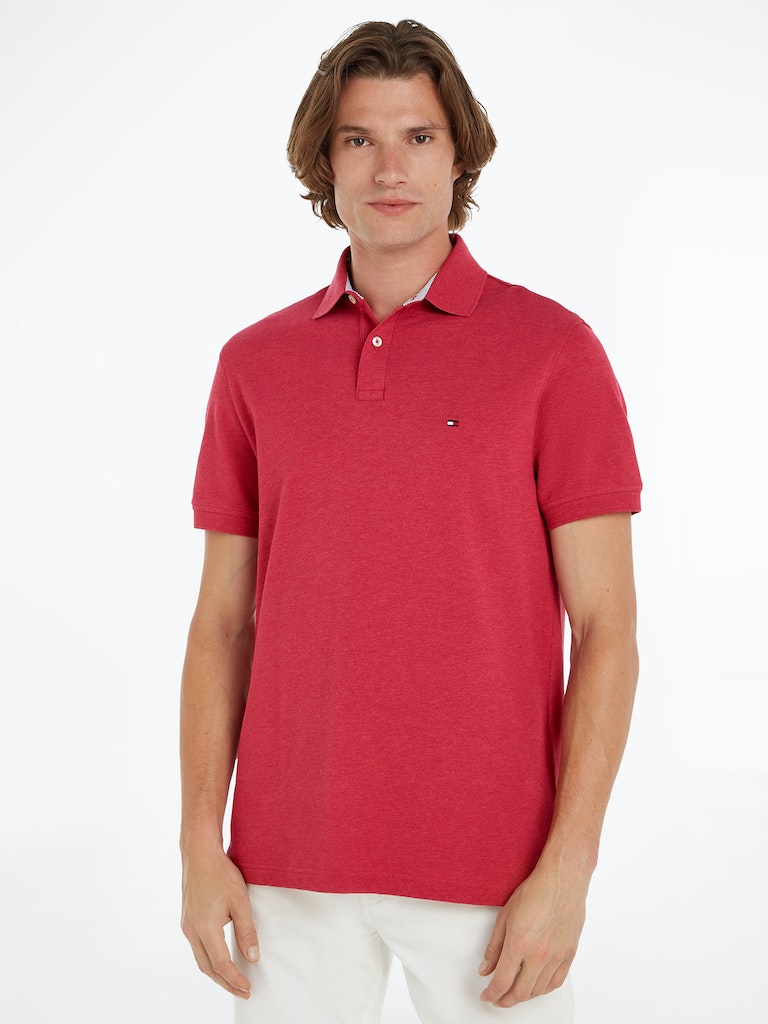 Tommy Hilfiger mens Short Sleeve Cotton Pique Flag in Custom Fit Polo Shirt,  Apple Red, X-Small US at  Men's Clothing store
