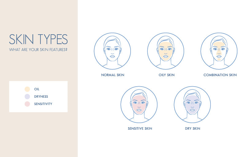 All skin types chart (normal, oily, dry, combination, sensitive)