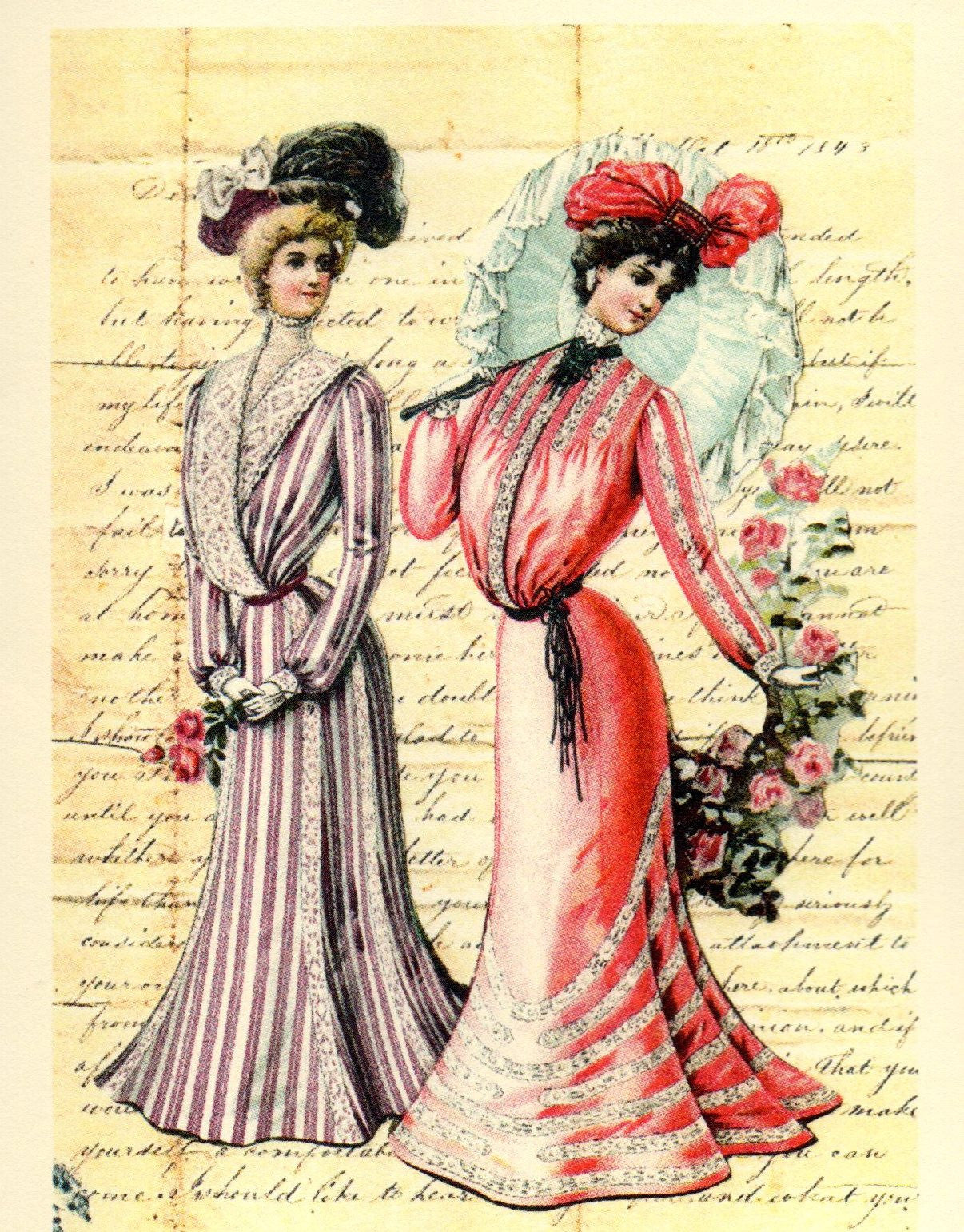 1901 Women's Fashions & Roses Note Card – The Marble Faun Books & Gifts