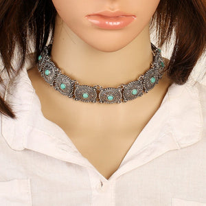 Boho Choker Necklace Women Statement Jewelry-Necklaces Vintage-Silver blue-All10dollars.com