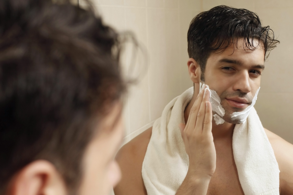 man with shaving cream on face, urth