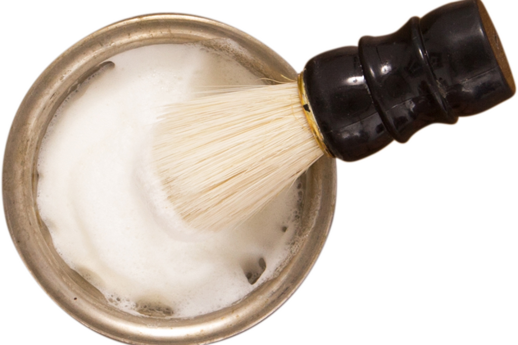 men's shave cream in bowl with shave brush, urth