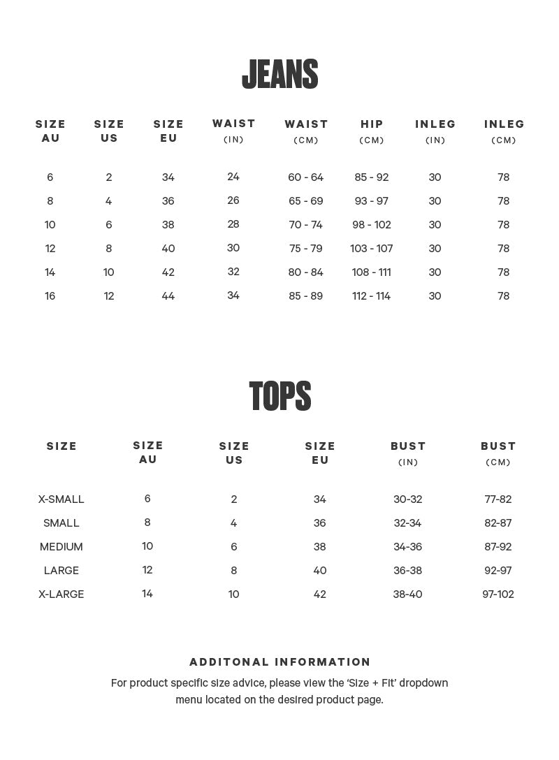 SA1NT Size Guide