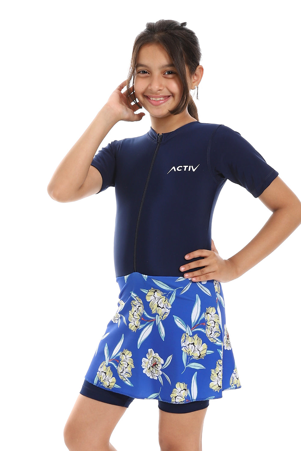 Activ Kids Girls Floral Print Half Sleeve Swimsuit Set – TFK