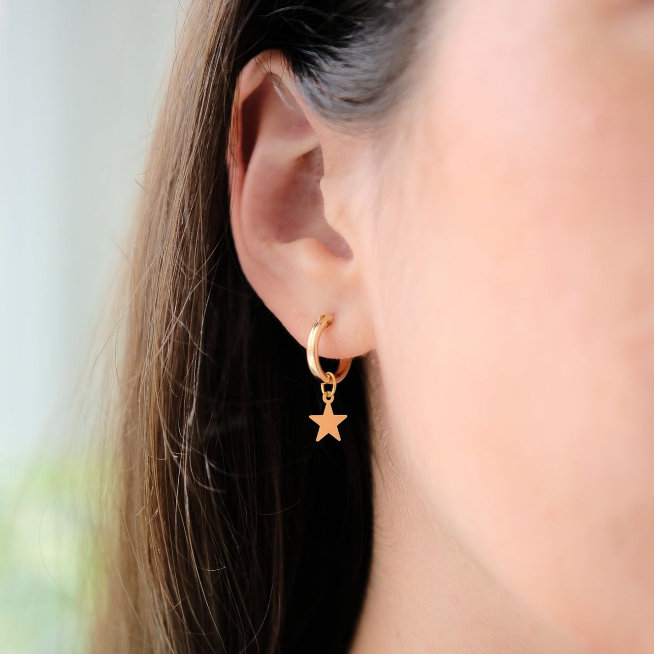 Superstar Gold Hoops with Star Charms – Monica Rayes Bijoux Jewelry