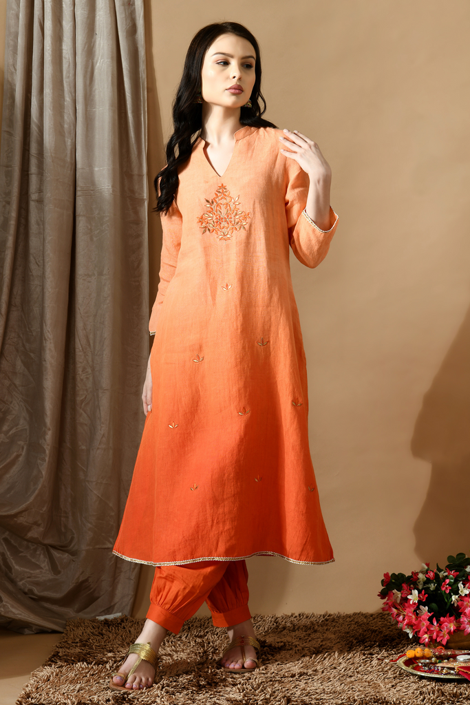 Yellow Ombre Shaded Kurta And Pant Pajama - Smriti- Fabilicious Fashion