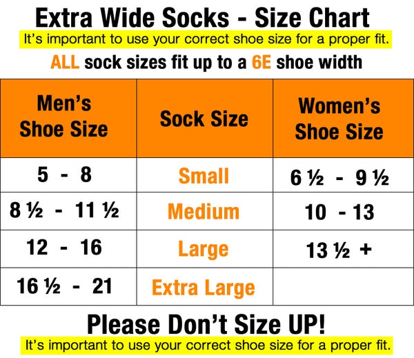 Extra Wide Socks - Size Chart