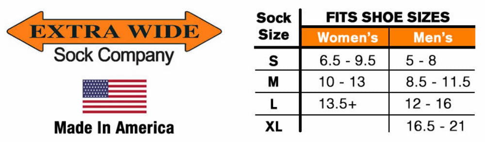 Extra Wide Medical Quarter Socks Size Chart