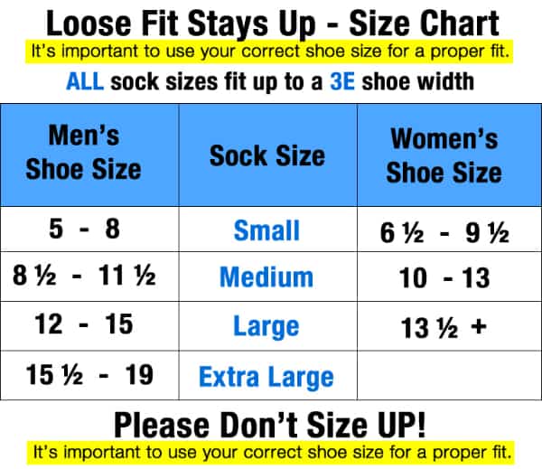 Loose Fit Stays Up - 3 Pack - Mens Womens Black / Crew - S: Women's 6.5-9.5  / Men's 5-8