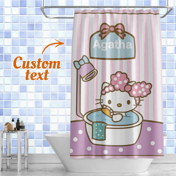 Custom Pink Hello Kitty Engraved Shower Curtain Bathroom Decor Curtain